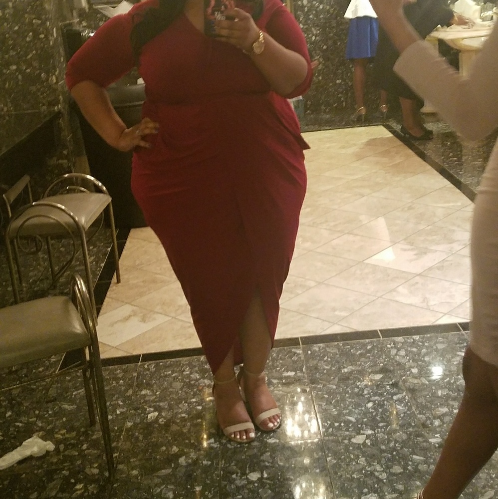 Burgundy Surplice High Split Dress